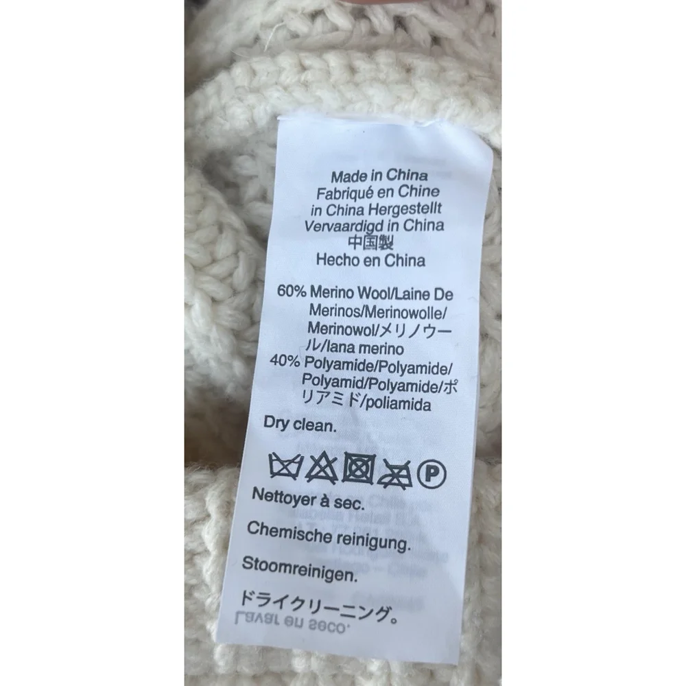 J Crew Front-Pocket Ivory Turtleneck Sweater Merino Wool Size XL Chunky Thick